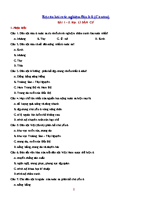 Bộ câu hỏi trắc nghiệm Địa lí 9 (Cả năm)